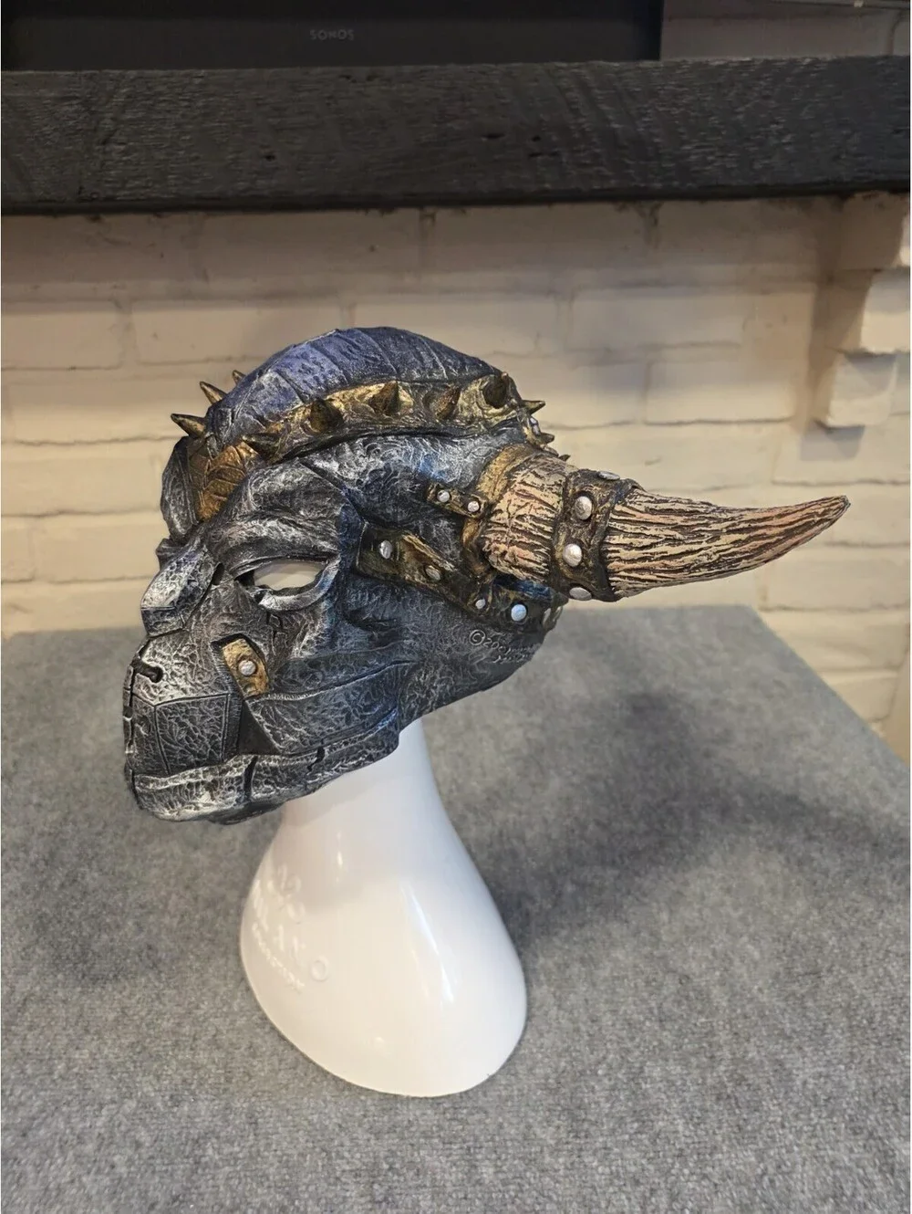 Vtg 2000 MASK ILLUSIONS Viking Warrior Latex Mask Horned Helmet Made in Mexico